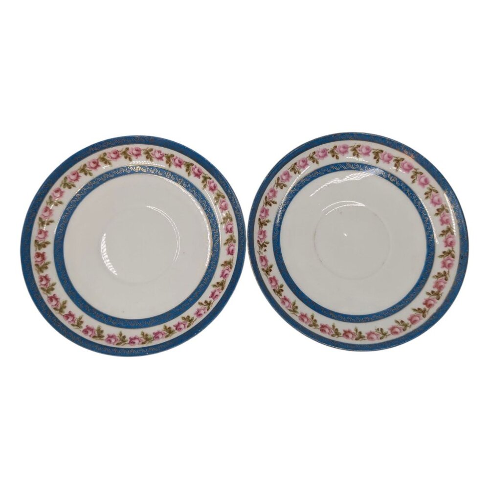 Antique Wanamaker Austria Double Saucer LOT OF 2 White Floral Porcelain 5.75"